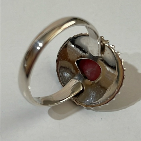 SOLID 925 STERLING SILVER GEMSTONE RHODOCHROSITE RING SIZE 8.25-8.5 - Picture 5 of 7
